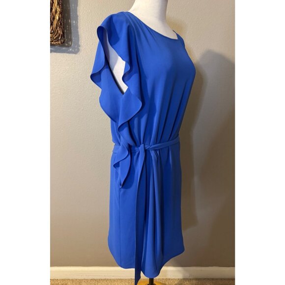 Michael KORS Dress PM Petite Medium Tide Blue Flutter Sleeve Belted $125 - Picture 4 of 14